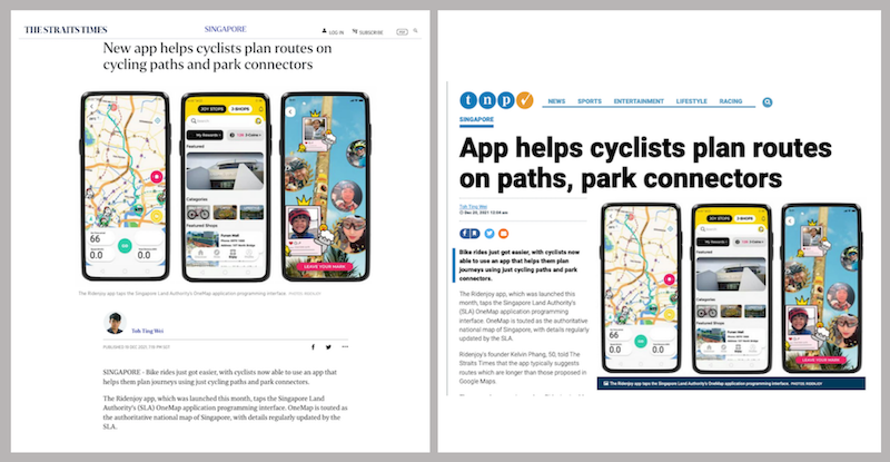 Ridenjoy App Helps Cyclists Plan Routes on Paths and Park Connectors